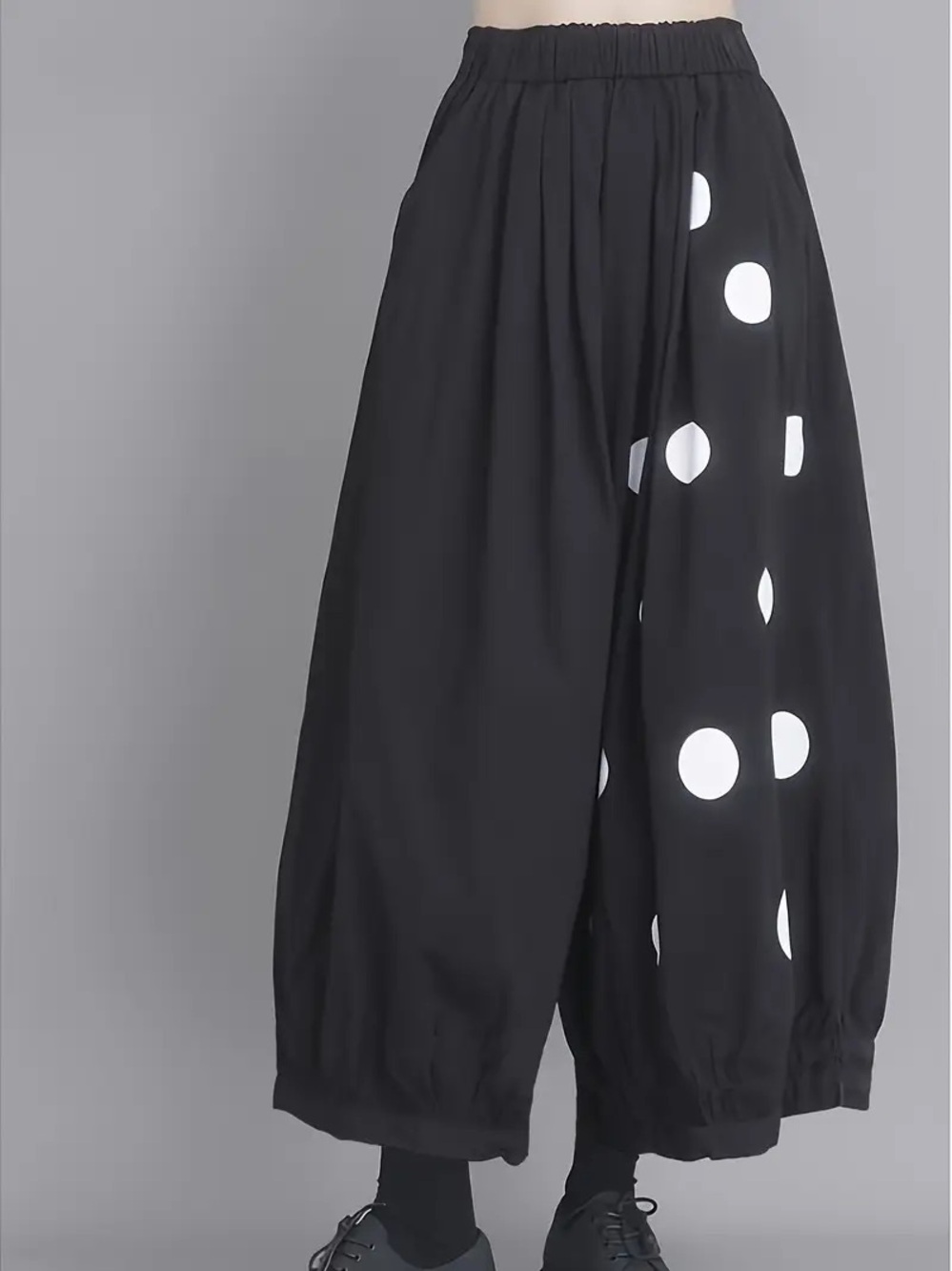 Shein Black Polka Dot Wide Cropped Leg Pants XXL